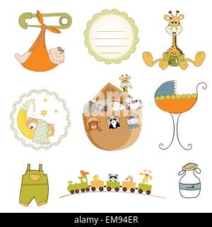 baby shower items set in vector format isolated on white backgro Stock Vector