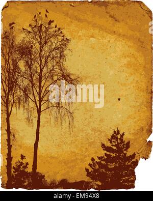 Old worn card with landscape Stock Vector