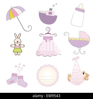 baby girl items set in vector format isolated on white backgroun Stock Vector