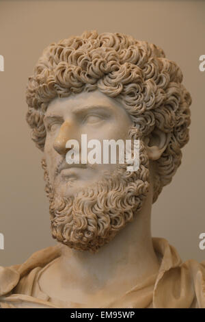 Portrait bust of co-emperor Lucius Verus (130-169 AD). Antonine period. 161-169 AD. Acqua Traversa, near Rome, Italy. Stock Photo