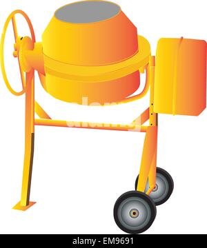 A vector illustration of a portable Orange Cement Mixer used by bricklayers or construction workers on a construction site isolated on white Stock Vector