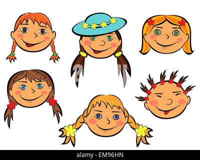 Set of six funny girls faces Stock Vector