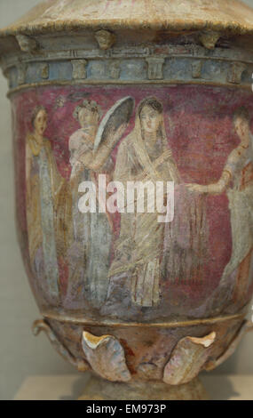 Terracotta vase. Greek, Sicilian. Centuripe, 3rd-2nd century BC. Four women. The scene shows a bride surrounded by attendants. Stock Photo