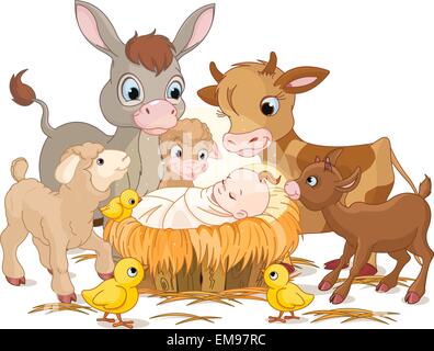 Holy child with animals Stock Vector