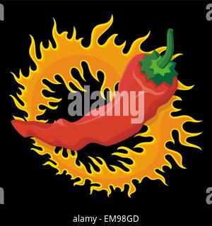 Pepper with flame Stock Vector