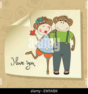 Monkey in love cartoon character sticker illustration Stock Vector Image &  Art - Alamy