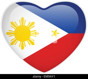 Philippines Flag Heart Glossy Button Stock Vector