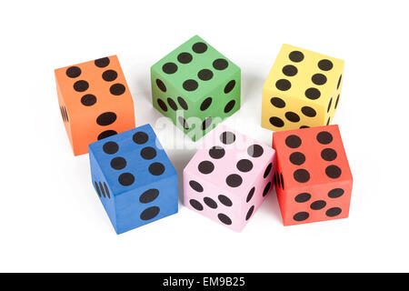 Colorful foam dice isolated on white background Stock Photo