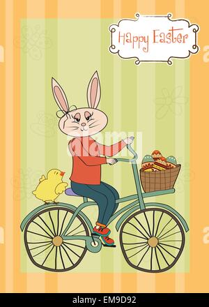 Easter bunny with a basket of Easter eggs Stock Vector