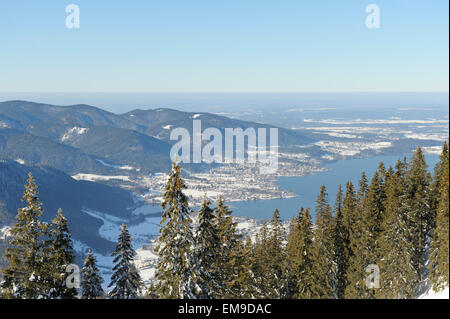 Lake Tegernsee in winter, viewed from Wallberg, Bavarian alps Stock Photo