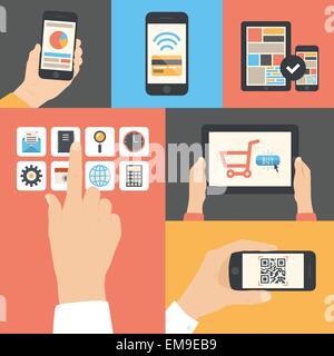 Mobile and tablet business communication usage Stock Vector