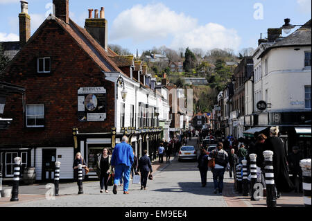 View looking down Cliffe High Street Lewes East Sussex UK Stock Photo