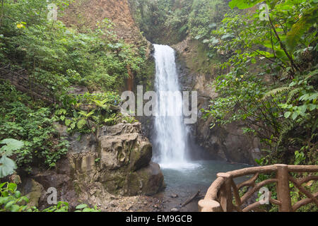 Distant view of La Paz Waterfall amongst the rainforest, Costa Rica Stock Photo