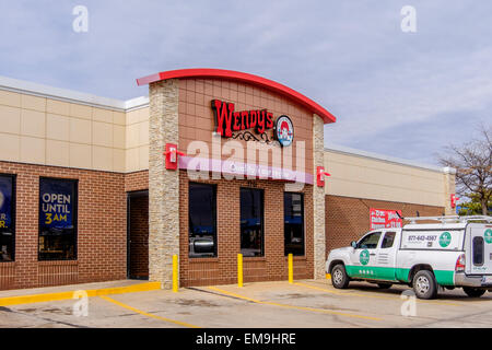 The exterior front of a Wendy's hamburger business in Oklahoma City, Oklahoma, USA. Stock Photo