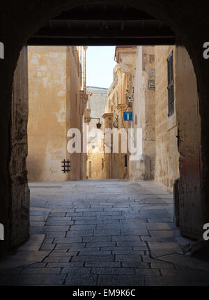 The medieval street in Mdina, Malta. Stock Photo