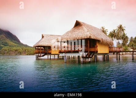French Polynesia, Tahiti, Huahine, Bungalows Of Hotel Sofitel Stock Photo