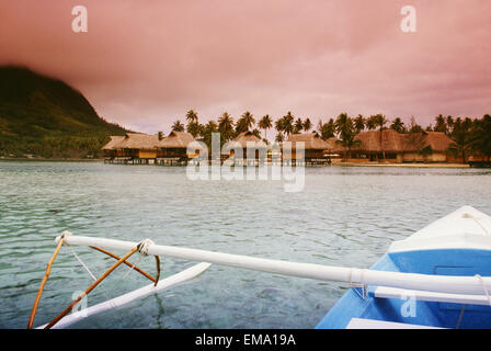French Polynesia, Tahiti, Huahine, Bungalows Of Hotel Sofitel Stock Photo