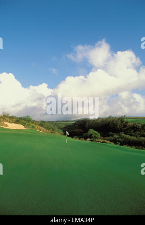 Hawaii, Maui, Kapalua Golf Club Plantation Course, 8Th Hole With Blue Sky Stock Photo