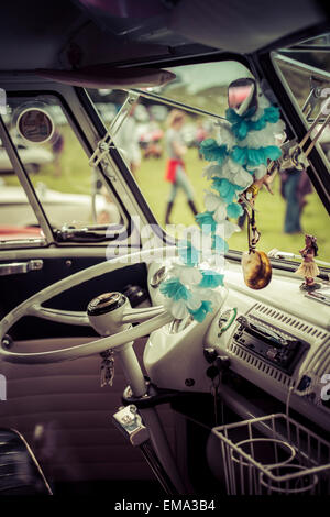Interior of a split screen VW camper van on display at the Dubfreeze VW ...