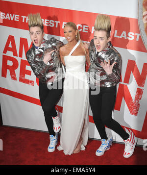 LOS ANGELES, CA - MARCH 19, 2012: Tara Reid with Jedward (John & Edward Grimes) at the US premiere of her new movie 'American Reunion' at Grauman's Chinese Theatre, Hollywood. March 19, 2012 Los Angeles, CA Stock Photo