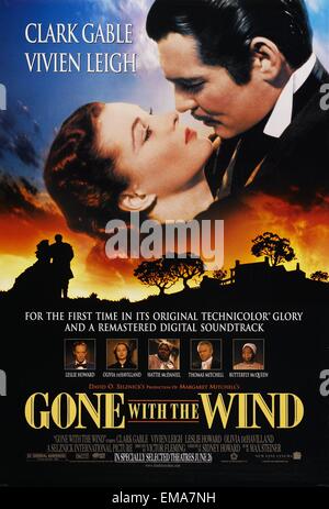 Movie poster of 'Gone with the Wind' a 1939 American epic historical romance film directed by Victor Fleming and starring Vivien Leigh and Clark Gable. Stock Photo