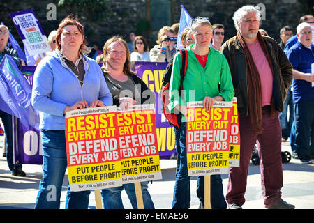 Londonderry, Northern Ireland. 18th April, 2015. Protesters at a People Before Profit Alliance (PBPA) rally opposing socioeconomic aspects of the Stormont Executive House Agreement that includes job losses, the dismantling of the public sector and privatisation. Credit:  George Sweeney/Alamy Live News Stock Photo