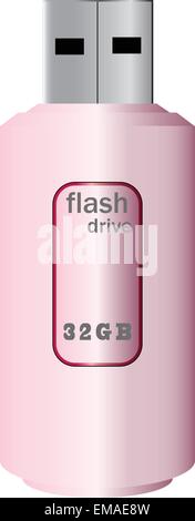 A vector illustration of a Pink USB Flash Drive Vector isolated on White Stock Vector