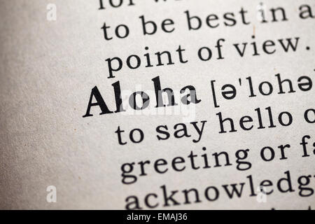 Fake Dictionary, Dictionary definition of the word aloha. Stock Photo