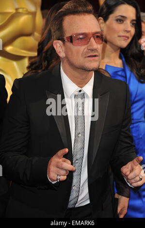 LOS ANGELES, CA - MARCH 2, 2014: Bono (of U2) at the 86th Annual Academy Awards at the Hollywood & Highland Theatre, Hollywood. Stock Photo