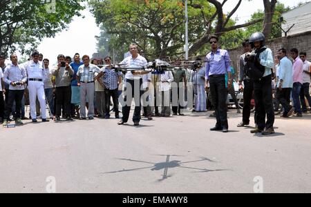 Kolkata, India. 18th Apr, 2015. India Kolkata police use drone camera during the Kolkata Municipal Corporation Election at Kolkata on Saturday. © Bhaskar Mallick/Pacific Press/Alamy Live News Stock Photo