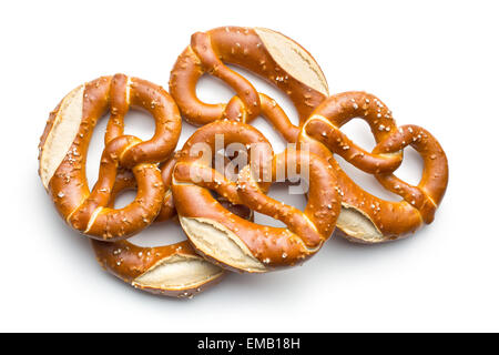 baked pretzels on white background Stock Photo