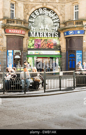 Leeds Kirkgate Market, one of the largest indoor markets in Europe, Kirkgate in the heart of the Leeds retail scene since 1857 Stock Photo