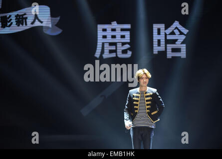 Beijing, China. 18th Apr, 2015. Actor and singer Lu Han is awarded the Best New Actor of the Year based on network data during the Chinese film new focus segment of the fifth Beijing International Film Festival (BJIFF) in Beijing, capital of China, April 18, 2015. © Luo Xiaoguang/Xinhua/Alamy Live News Stock Photo