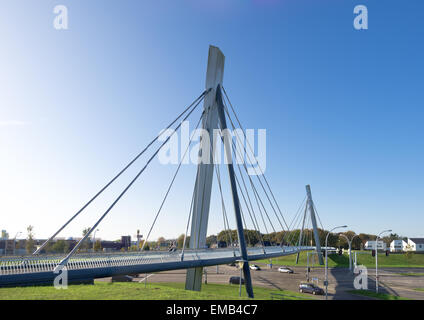 modern new bicycle and pedestrian suspension, bridge in zwolle, netherlands Stock Photo