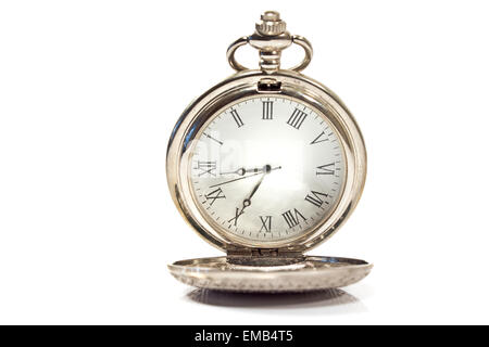Silver pocket watch isolated on white Stock Photo