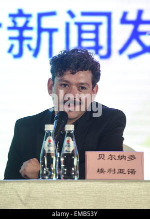 (150419) -- BEIJING, April 19, 2015 (Xinhua) -- Bernardo Arellano, director of 'The Beginning of Time' answer questions at a press conference of the movie's premiere during the fifth Beijing International Film Festival (BJIFF) in Beijing, capital of China, April 19, 2015. Movie 'The Beginning of Time' has entered the main competition of the Tiantan Award of BJIFF. (Xinhua/Luo Xiaoguang) (mt) Stock Photo