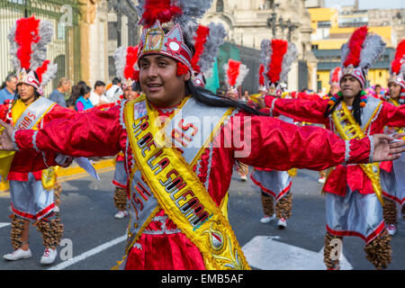 Lima, Peru. Young Peruvian Men Marching in an Andean Cultural Parade ...