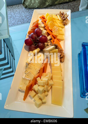 Peru.  Peruvian Cuisine.  Assorted Domestic and Imported Cheeses, Grapes, Walnuts.  Westin Lima Hotel and Convention Center. Stock Photo