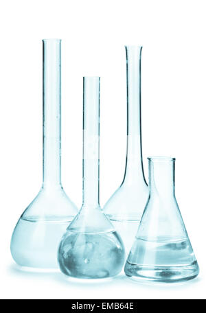 set of flasks with reagents isolated on white background Stock Photo