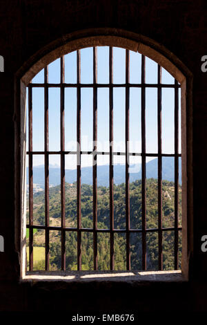 Landscape viewed from the window of a prison Stock Photo