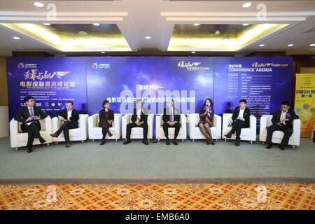 Beijing, China. 19th Apr, 2015. Guests communicate at Film Investment and Financing Summit during the fifth Beijing International Film Festival (BJIFF) in Beijing, capital of China, April 19, 2015. © Yin Gang/Xinhua/Alamy Live News Stock Photo