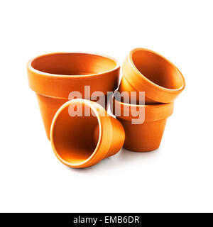 Clay flower pots isolated on white background. Objects group with clipping path Stock Photo