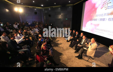 Beijing, China. 19th Apr, 2015. People disguss about the documentary 'Manufacturing Romance' at a symposium during the fifth Beijing International Film Festival (BJIFF) in Beijing, capital of China, April 19, 2015. © Li Mingfang/Xinhua/Alamy Live News Stock Photo