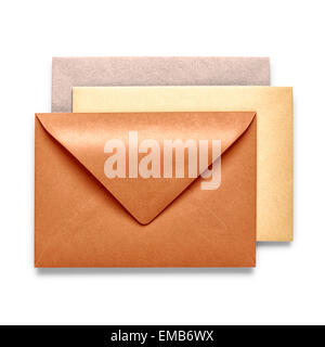 Vintage brown envelopes isolated on white background. Objects group with clipping path Stock Photo