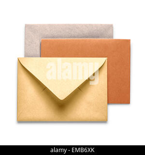 Vintage brown envelopes isolated on white background. Objects group with clipping path Stock Photo