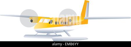 A vector illustration of a Yellow Twin Engine Seaplane taking off isolated on White Stock Vector