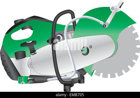 A Green Petrol Engined Stone Saw isolated on White Stock Vector