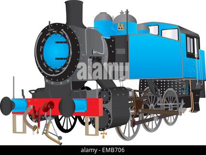 A Blue Switcher or Shunting Steam Railway Locomotive isolated on white Stock Vector