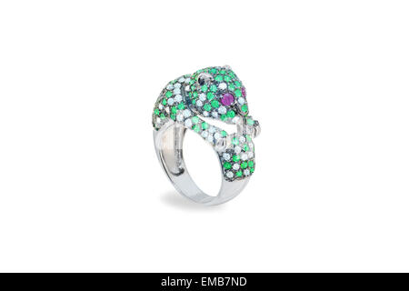 golden ring with emeralds and diamonds Stock Photo