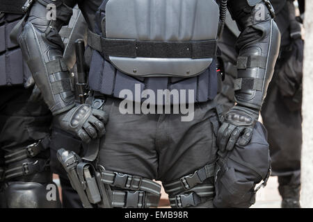 Toledo, Ohio - Police in riot gear protected members of the neo-Nazi National Socialist Movement as they held a public rally. Stock Photo